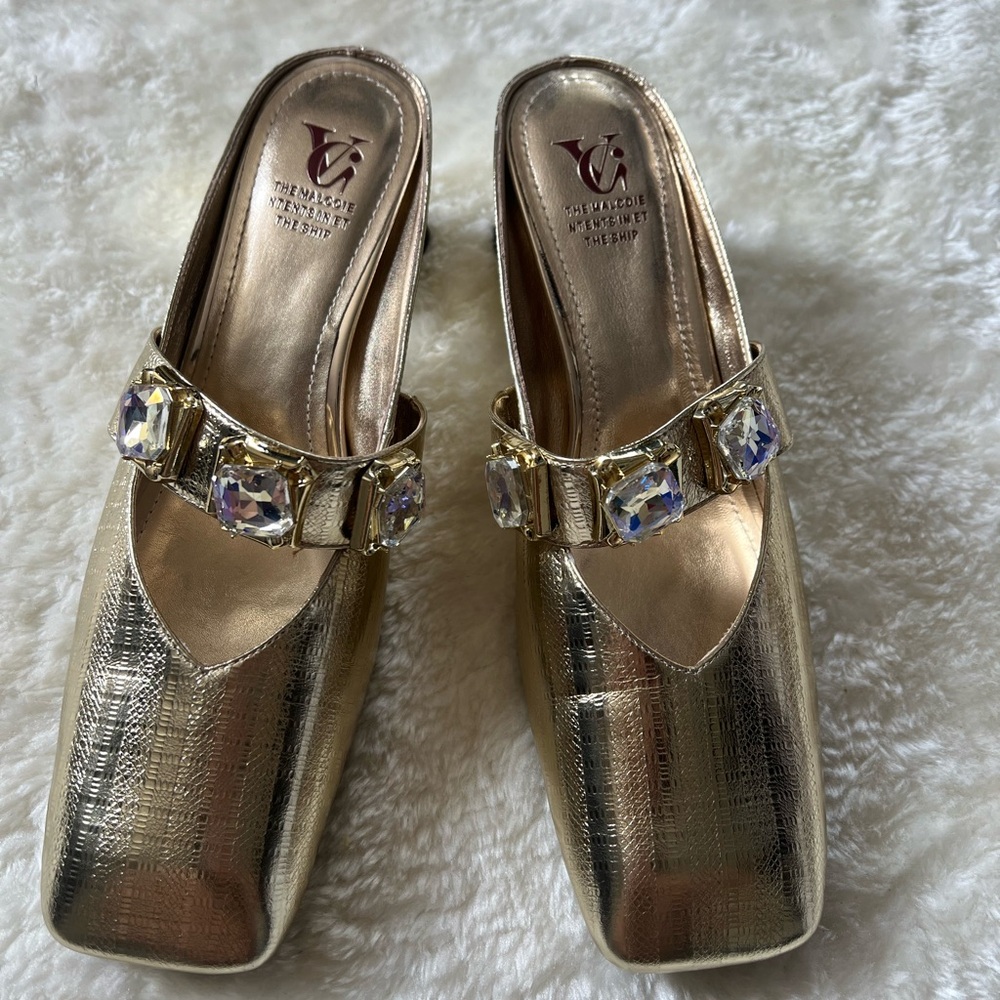Gold leather Mules with Jewel Accents